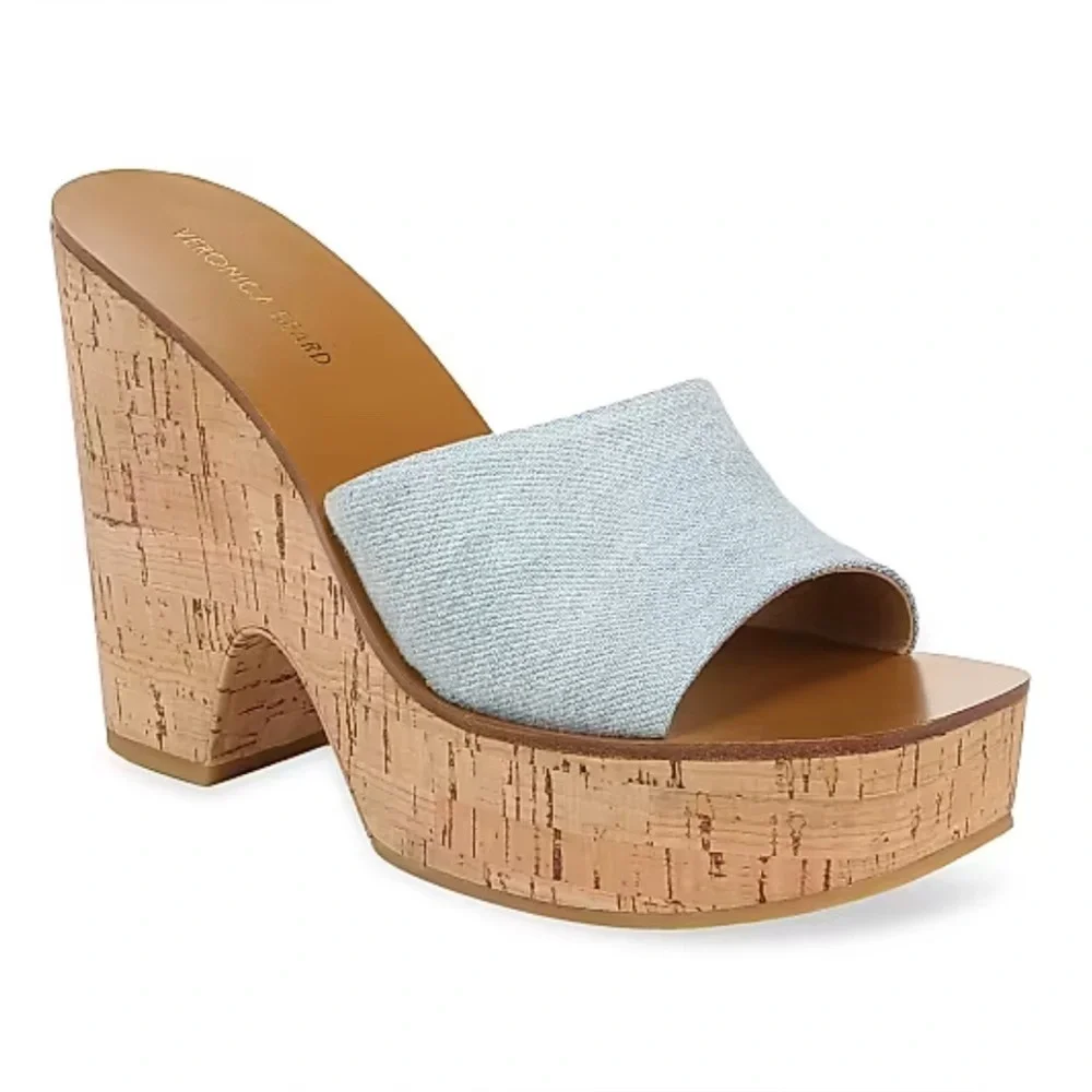 Veronica Beard Paulita denim platform wedge sandal NWT